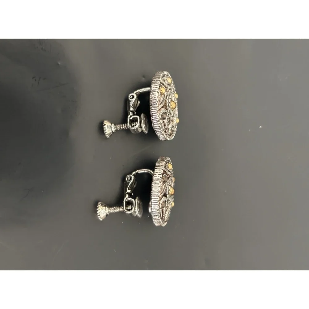 Vintage Napier Earrings Gold Silver Tone Screw On 80s 90s Glam‎ Chic Elegant